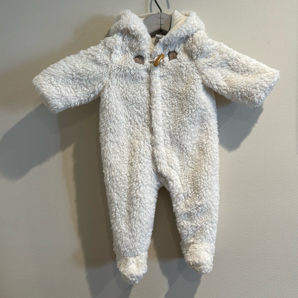 Janie & Jack Baby Faux-Fur Hooded Ivory bunter W/Snap Closure Sz 0-3‎ months
